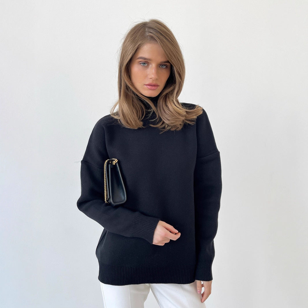 Elegant Knit Sweater with High Collar