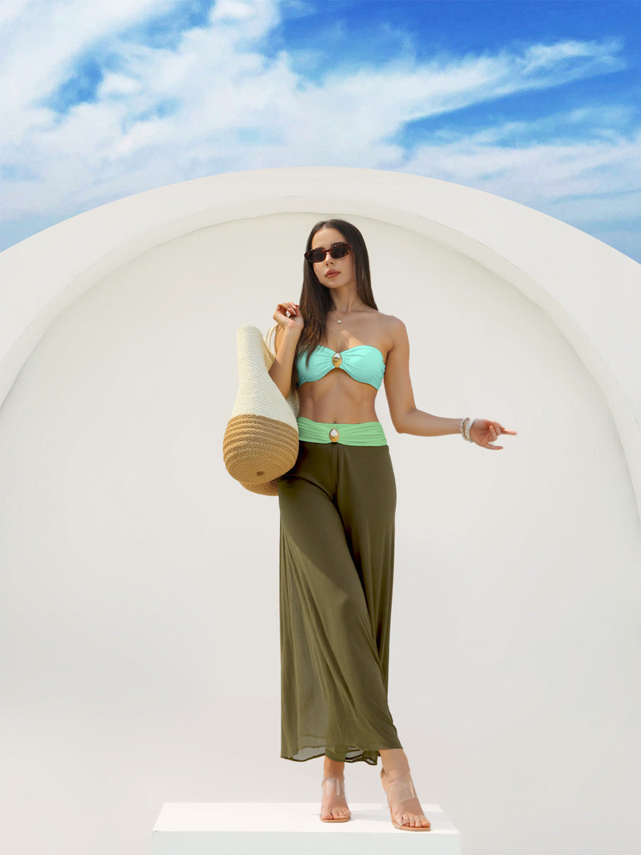 Women's Bandeau Bikini with Wrap Skirt and Jewelry Detail