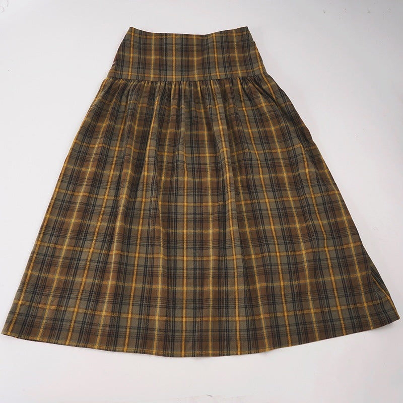 Women's Plaid Midi Skirt with High Waist and Voluminous Cut