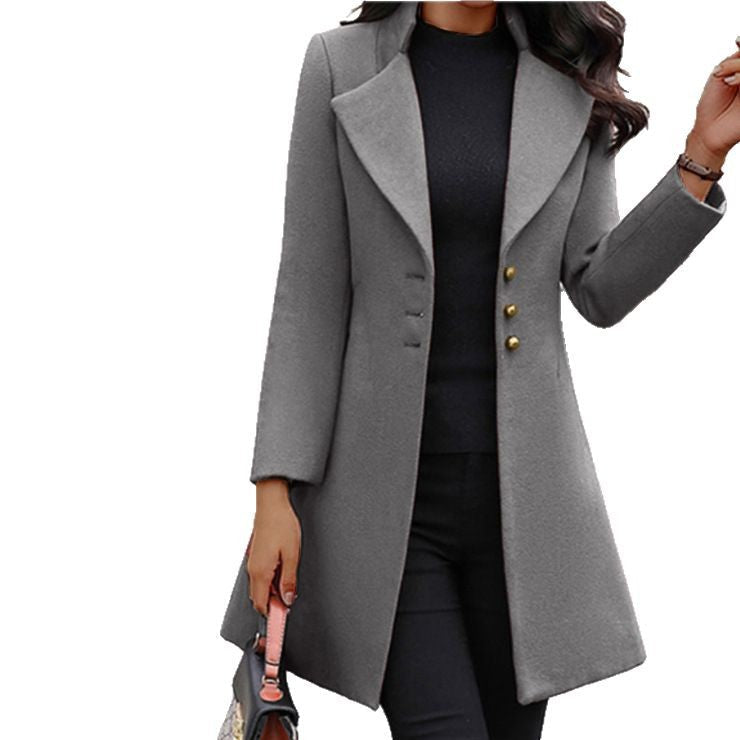 Women's Elegant Single-Breasted Coat with Shawl Collar and Button Details