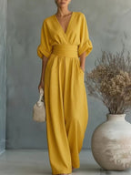 Women's Jumpsuit with Elegant V-Neck and Wide Leg