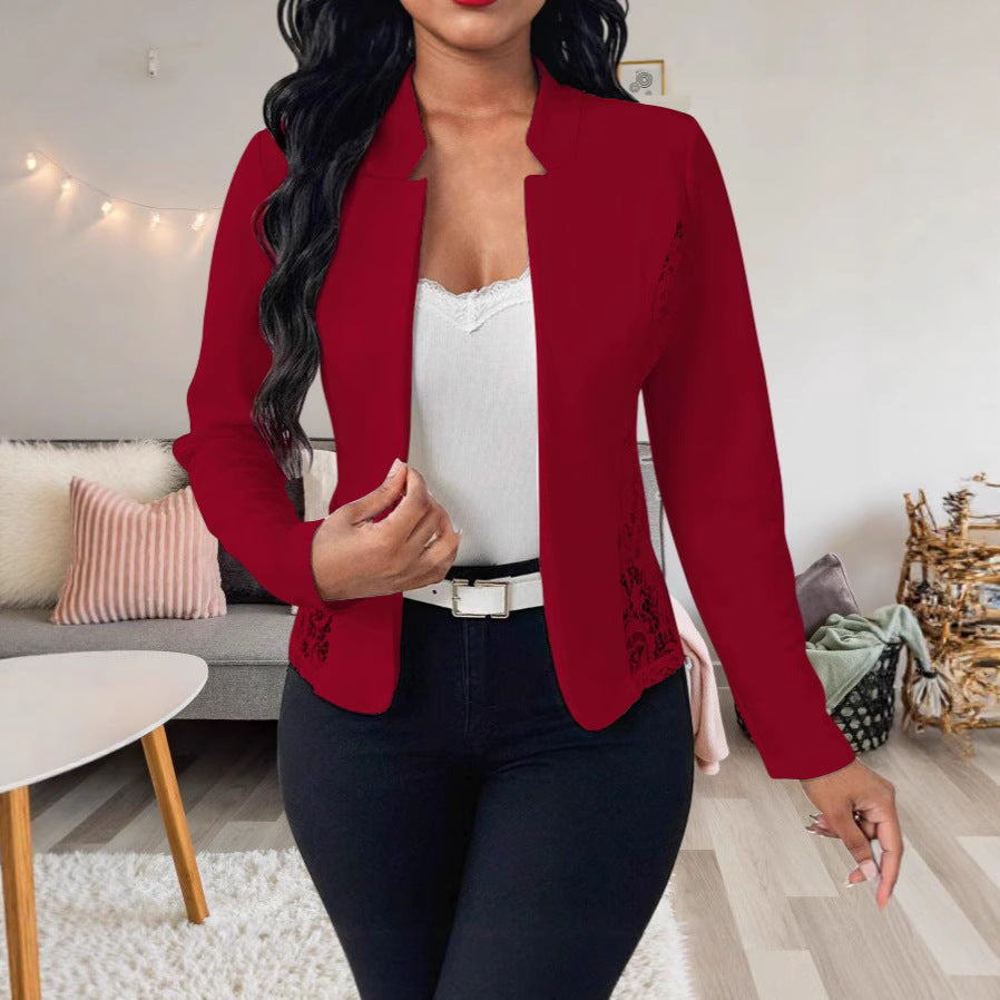 Elegant Blazer Jacket with Crochet Trim