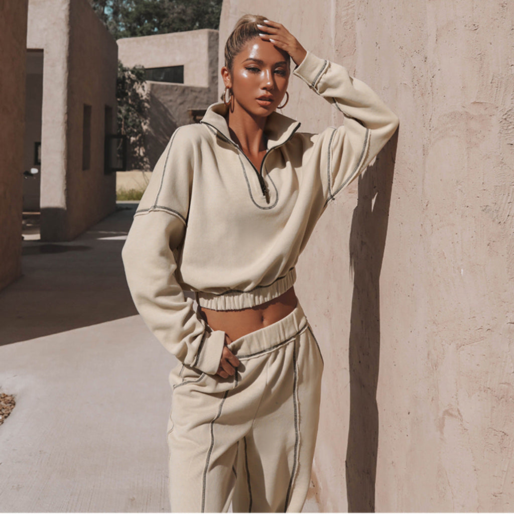 Women's Cropped Zip-Up Sweatshirt with Ruffle Details