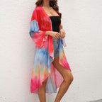 Women's Elegant Beach Kimono with Colorful Tie-Dye Design