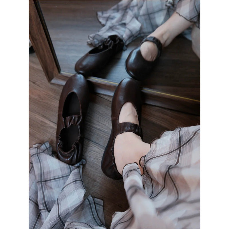 Women's Soft Leather Ballet Flats with Elastic Strap