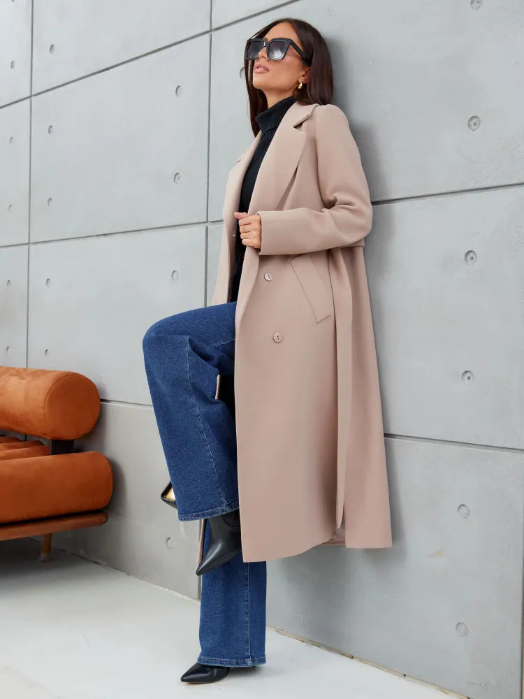 Women's Elegant Double-Breasted Wool Coat