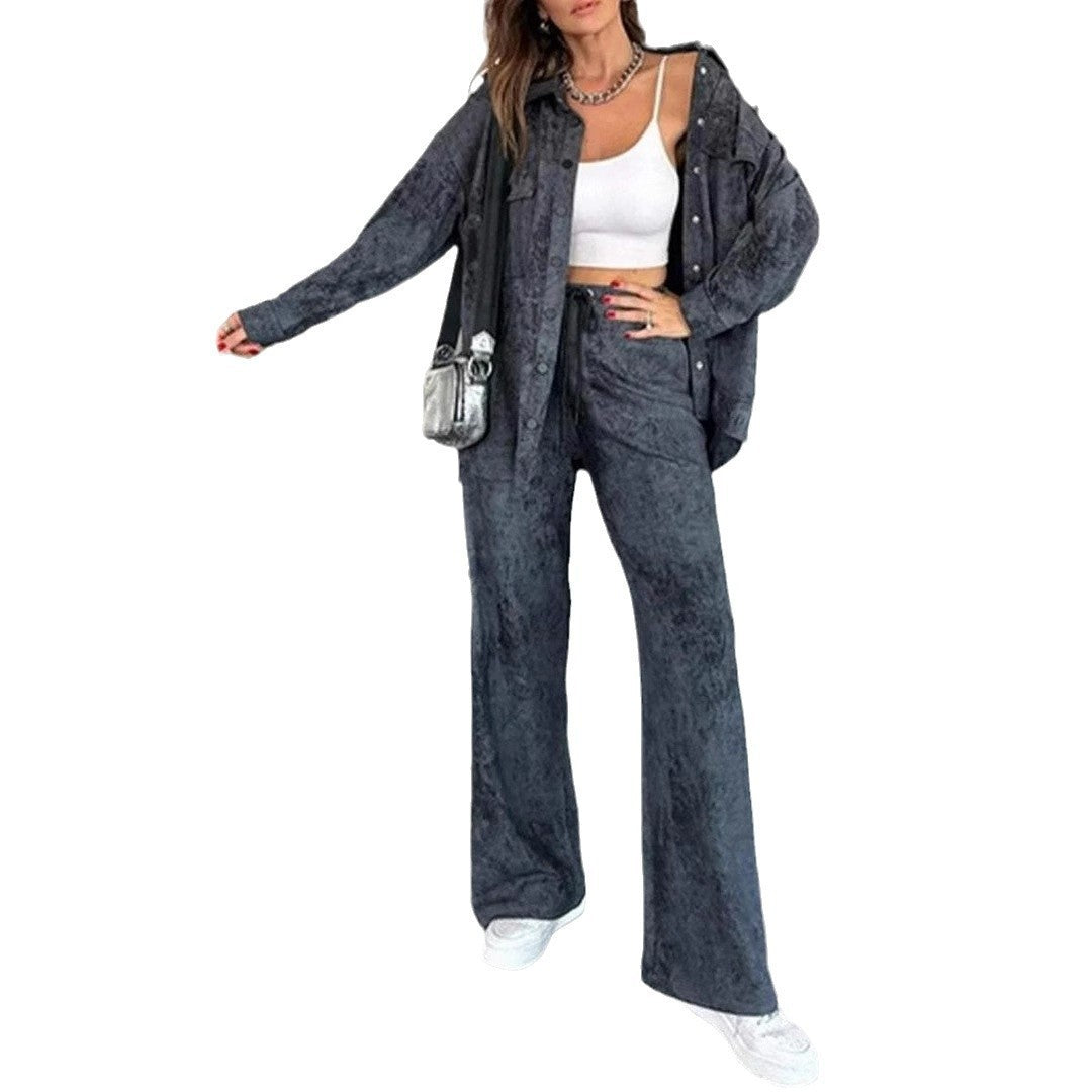 Women's Casual Blouse and Pants Set in Soft Material with Special Textures