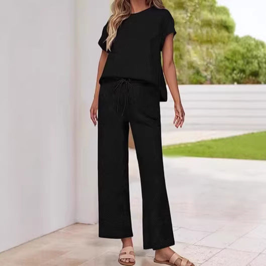 Casual Two-Piece Set with High-Waisted Pants and Top