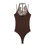 Women's Bodysuit with Delicate Lace Insert and Adjustable Straps