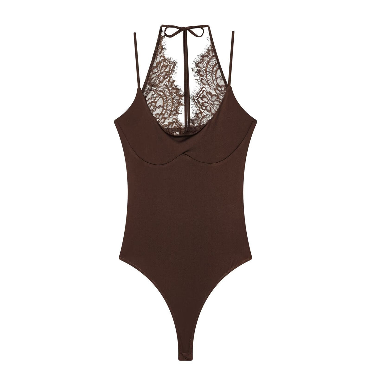 Women's Bodysuit with Delicate Lace Insert and Adjustable Straps