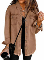Women's Denim Overshirt with Frayed Hem