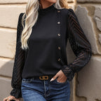 Women's Blouse with Elegant Sheer Sleeves and Button Details
