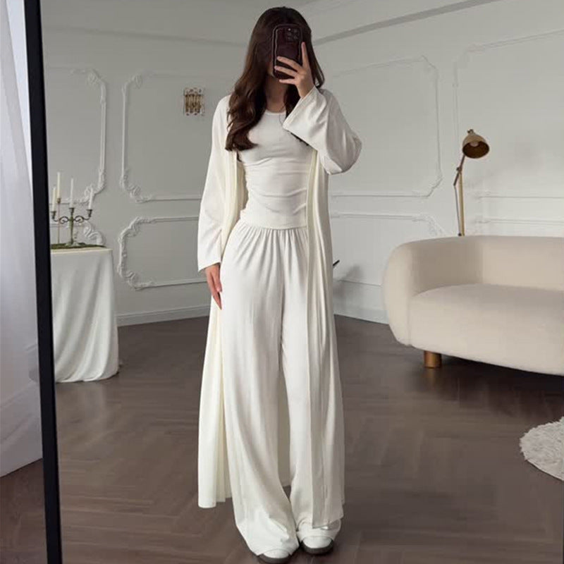 Women's Loungewear Set with Long-Sleeve Top and Wide Palazzo Pants