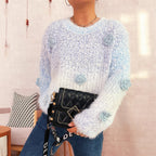 Cozy Fluffy Sweater with Playful Floral Appliqués