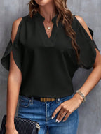 Elegant Women's Blouse with Off-Shoulder and Stand-Up Collar