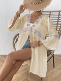 Women's Airy Beach Kimono with Floral Embroidery