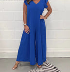 Women's Casual Jumpsuit with Flowing Cut and V-Neck