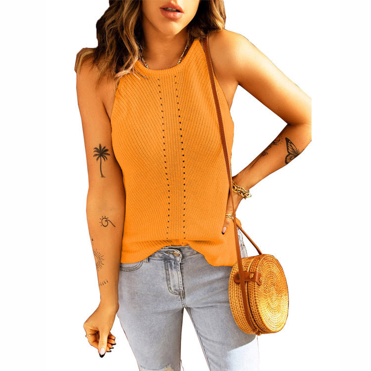 Women's Sleeveless Ribbed Knit Top with Cutout Detail