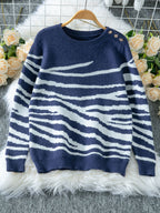 Women's Cozy Knit Sweater with Modern Zebra Stripe Pattern and Comfortable Fit