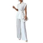Elegant Two-Piece Set with Fitted Blouse and Wide-Leg Trousers