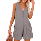 Women's Casual Knit Jumpsuit with Practical Pockets and Button Details