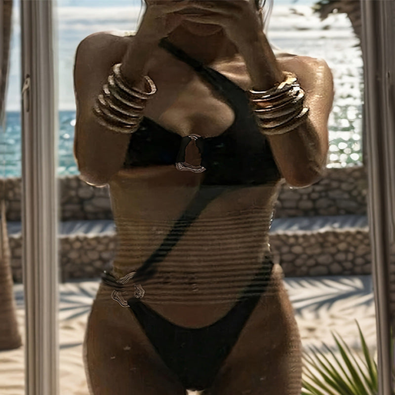 Women's Asymmetrical Bikini Set with Refined Buckles