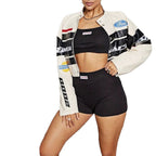 Women's Cropped Biker Jacket with Branding Elements