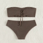 Women's Bandeau Bikini with High-Cut Leg and Lace-Up Detail
