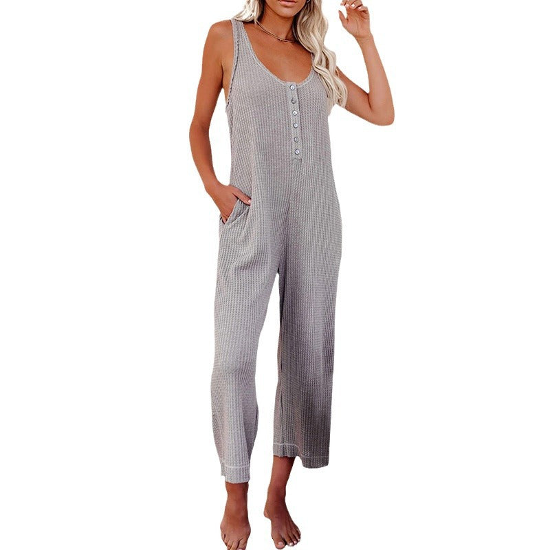 Women's Jumpsuit with Button Placket and Practical Pockets