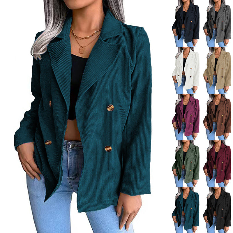 Women's Corduroy Jacket with Double-Breasted Button Placket and Modern Cut