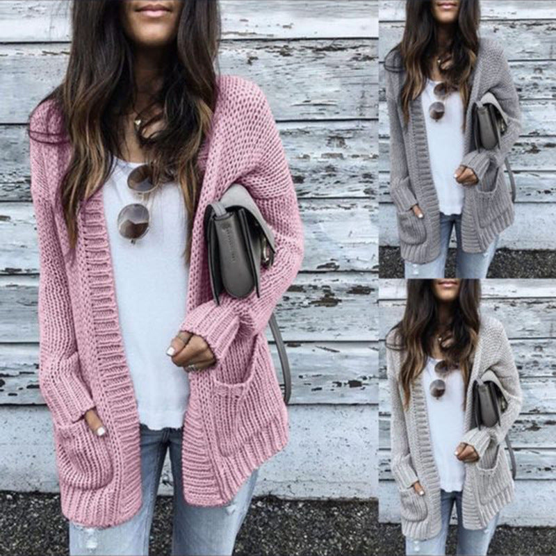 Women's Chunky Knit Cardigan with Casual Fit and Pockets