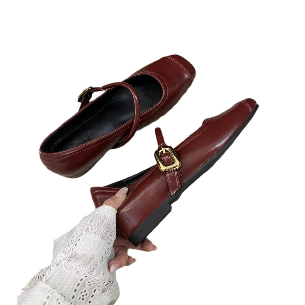 Women's Ballet Flats with Elegant Buckle and Metallic Surface