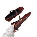 Women's Ballet Flats with Elegant Buckle and Metallic Surface