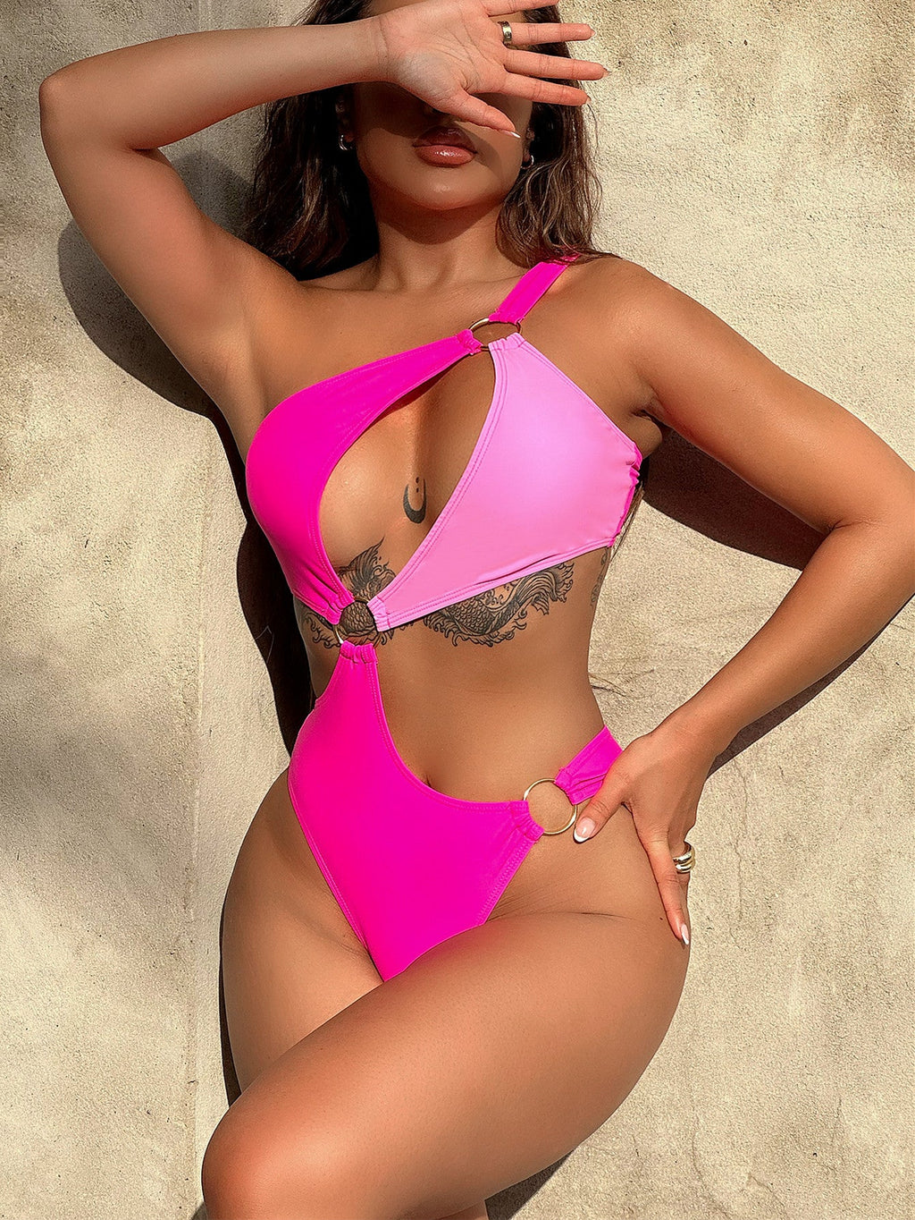Women's Asymmetrical Cut-Out Swimsuit with Fashionable Rings