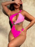 Women's Asymmetrical Cut-Out Swimsuit with Fashionable Rings