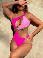 Women's Asymmetrical Cut-Out Swimsuit with Fashionable Rings