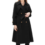 Women's Lined Trench Coat with Large Lapel and Waist Belt