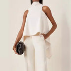 Women's Sleeveless Tunic with Asymmetrical Cut and Elegant Collar
