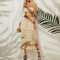 Women's Crocheted Crop Top and Maxi Skirt Set with Fringe Details