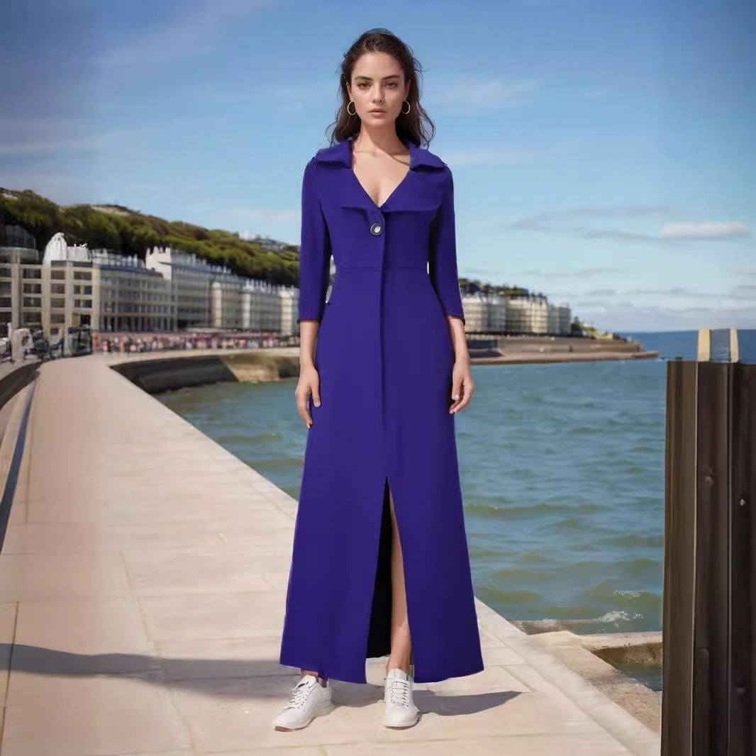 Women's Elegant Long Coat with Classic Lapel