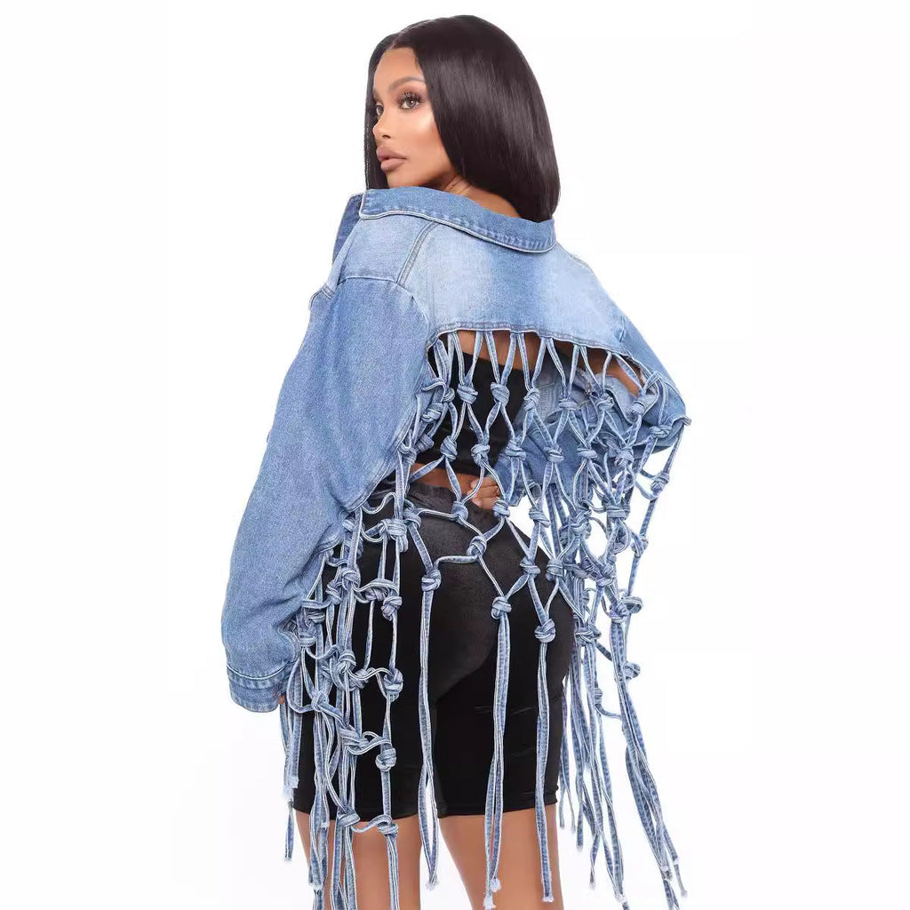 Women's Denim Jacket with Knot Detail
