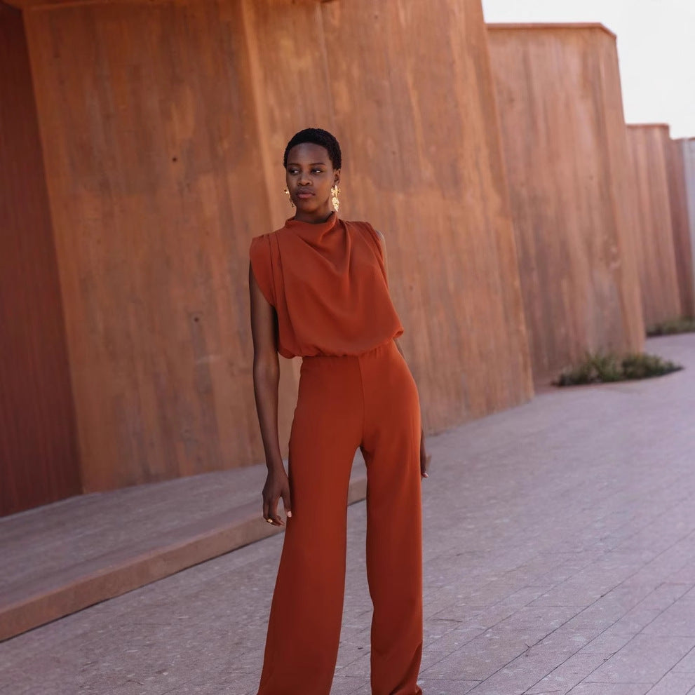 Elegant High-Neck Wide Leg Jumpsuit