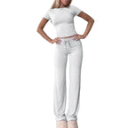 Women's Casual Lounge Set with Fitted Top and Comfortable Pants