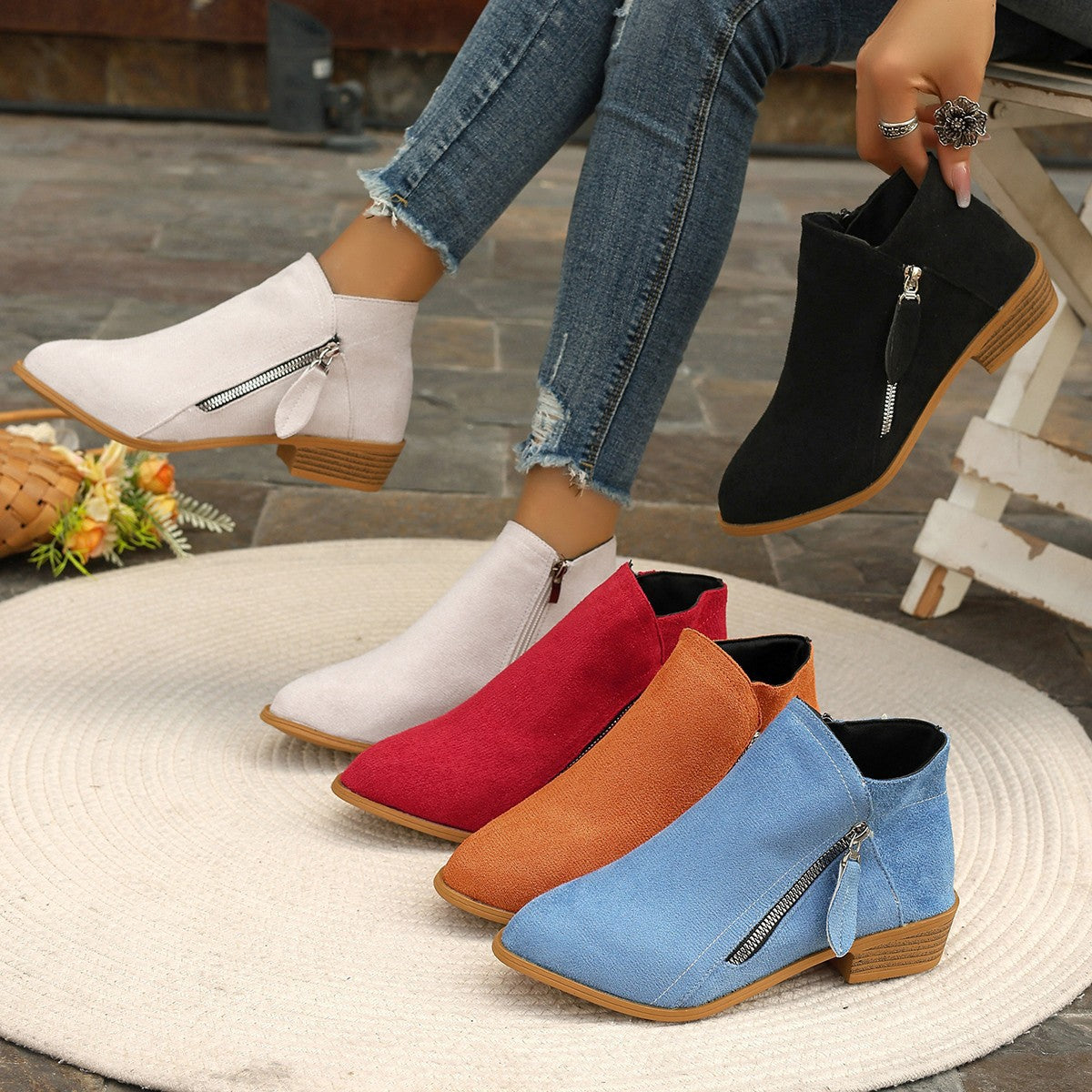 Women's Ankle Boots with Asymmetric Zipper
