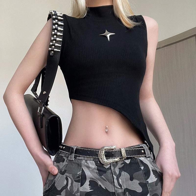 Women's Asymmetrical Crop Top with Decorative Details
