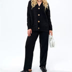 Women's Cozy Knit Cardigan with Pockets and Button Details
