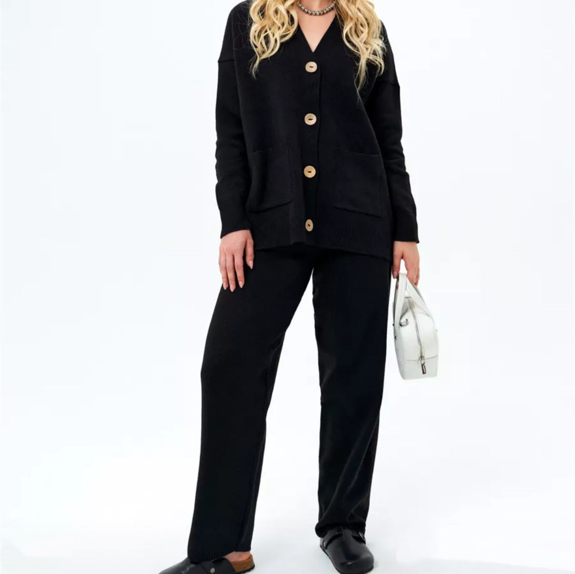 Women's Cozy Knit Cardigan with Pockets and Button Details