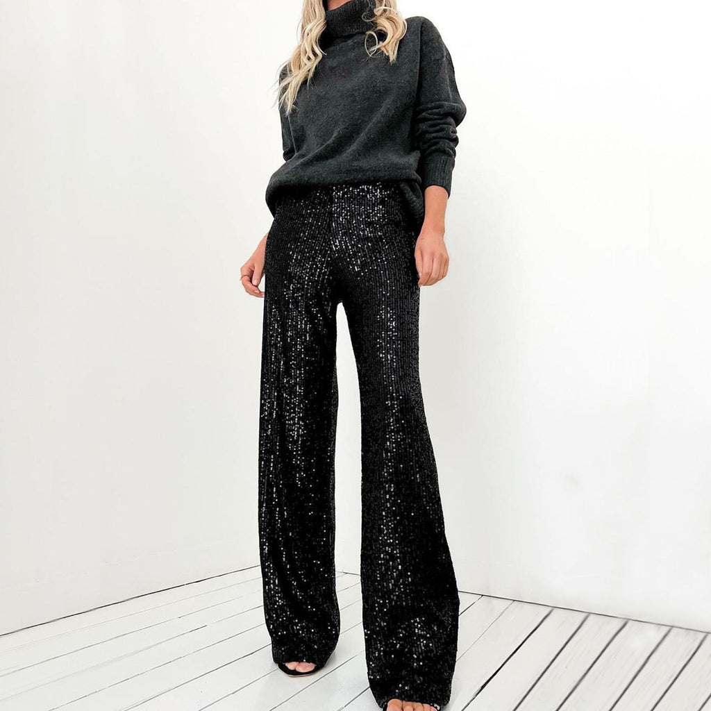 Women's Glitter Palazzo Pants with Wide Leg