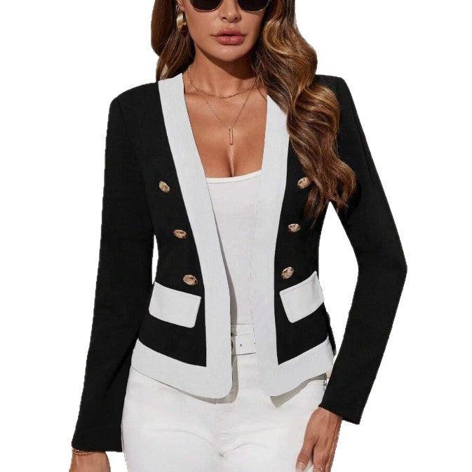 Elegant Double-Breasted Blazer with Contrast Details