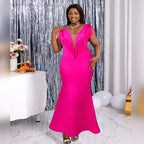Women's Evening Dress with Shimmering Fringe and Deep V-Neck